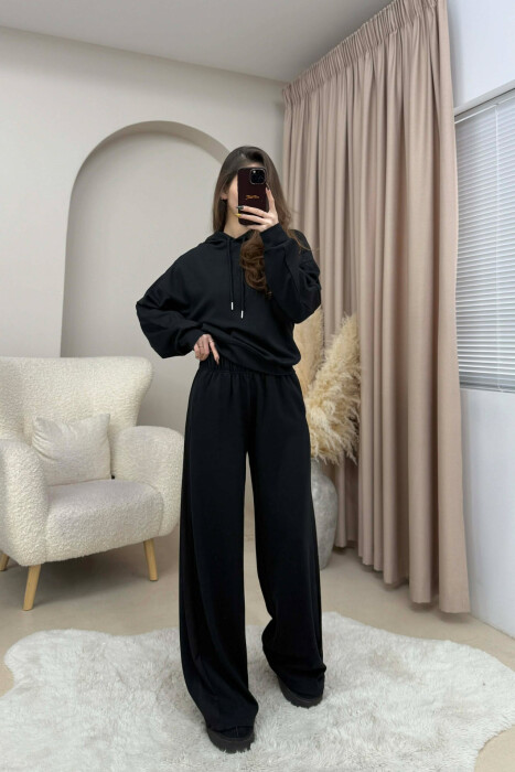 HOODIE+SWEATPANTS ONE COLOR SIMPLE WOMEN SET BLACK/ E ZEZE - 5