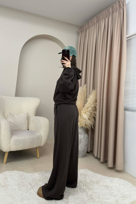 HOODIE+SWEATPANTS ONE COLOR SIMPLE WOMEN SET BROWN/KAFE - 5