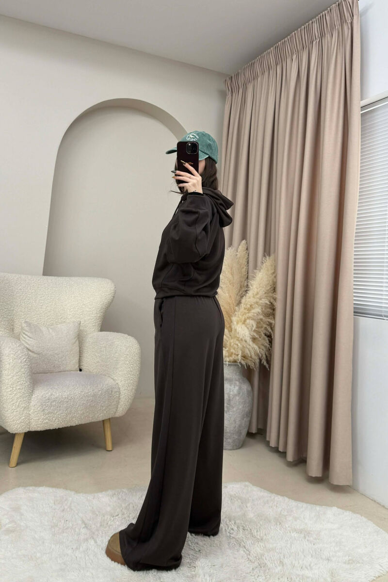 HOODIE+SWEATPANTS ONE COLOR SIMPLE WOMEN SET BROWN/KAFE - 5