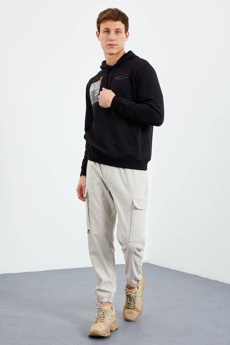 IMAGE LITTLE WRITTINGS COTTON MEN HOODIE BLACK/ E ZEZE - 7