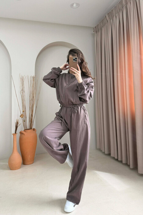 JACKET AND WIDE LEG TROUSERS WOMAN SET BROWN/KAFE - 2