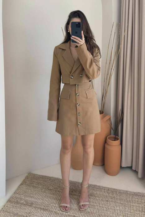 SET NJË NGJYRËSH XHAKETË+FUND PËR FEMRA NË NGJYRË KAFE - KLAUDIO FASHION