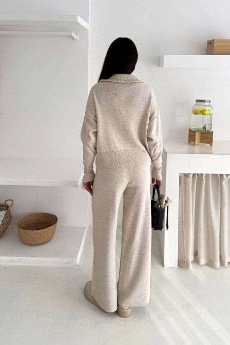 JACKET+TROUSERS SIMPLE KNIT WOMEN SET CREAM/KREM - 3