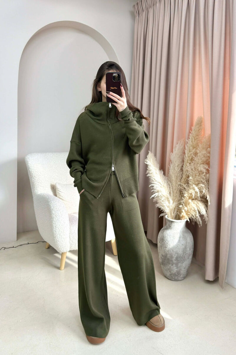 JACKET+TROUSERS SIMPLE KNIT WOMEN SET GREEN/JESHILE - 1