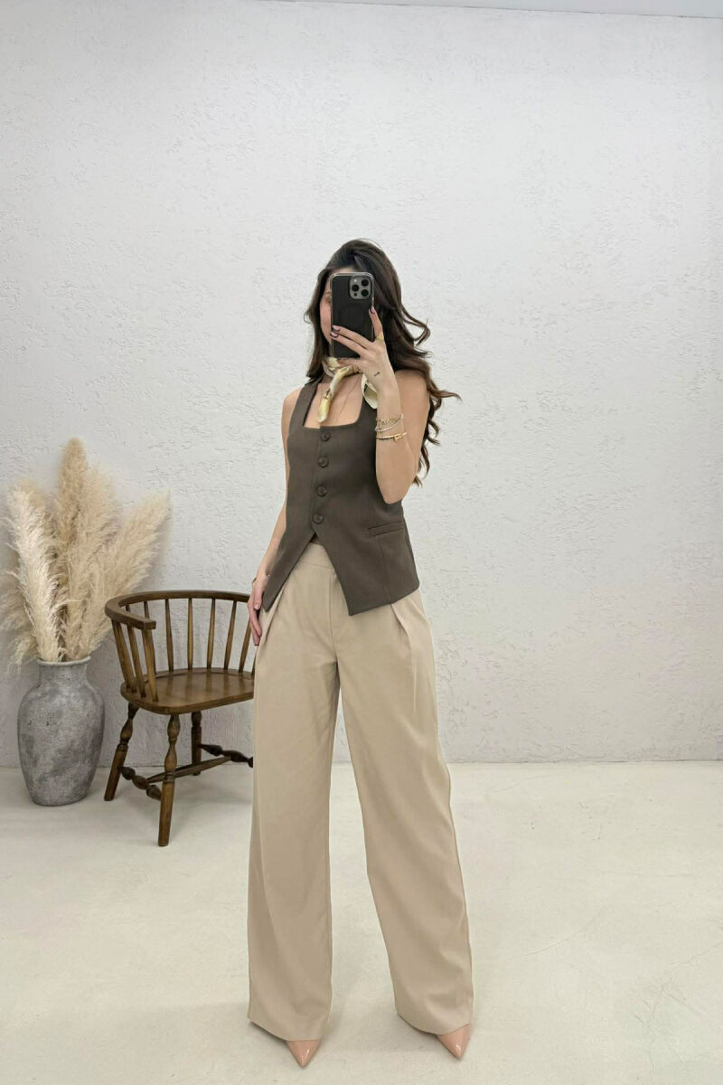 JELEK NJË NGJYRËSH ME BUTONA PËR FEMRA NË NGJYRE KAFE - 3