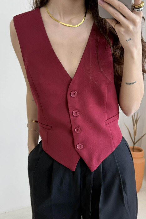 JELEK NJË NGJYRËSH ME DETAJIN E RRIPIT PËR FEMRA NË NGJYRËN VISHNJË - 2