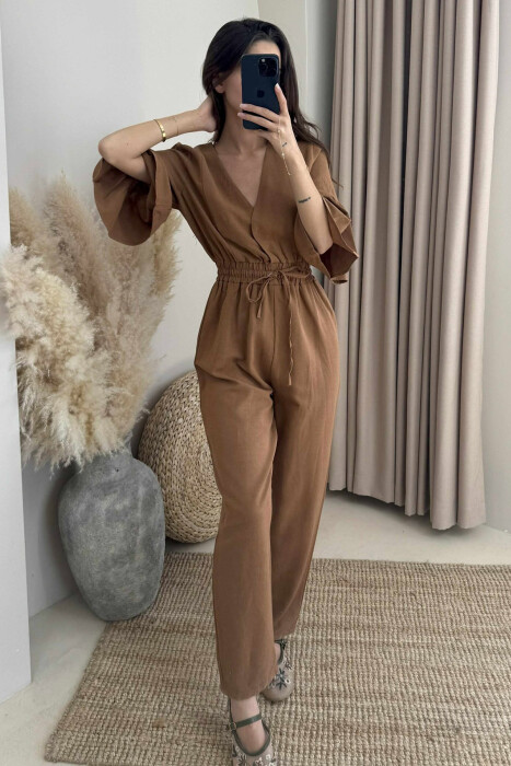 JUMPSUIT NJË NGJYRËSH I THJESHTË PËR FEMRA NË NGJYRËN KAFE - 5