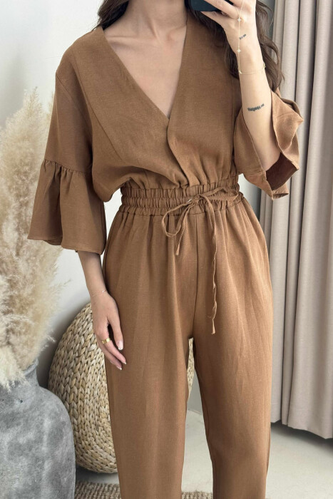 JUMPSUIT NJË NGJYRËSH I THJESHTË PËR FEMRA NË NGJYRËN KAFE - 9