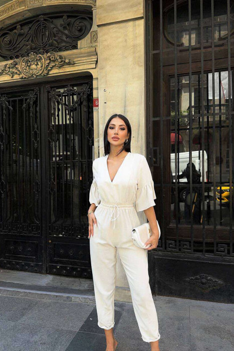 JUMPSUIT NJË NGJYRËSH I THJESHTË PËR FEMRA NË NGJYRËN KREM - 6