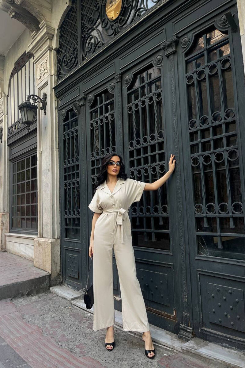 JUMPSUIT NJE NGJYRESH ME LIDHESE TEK BELI PER FEMRA NE NGJYRE BEZHE - 2