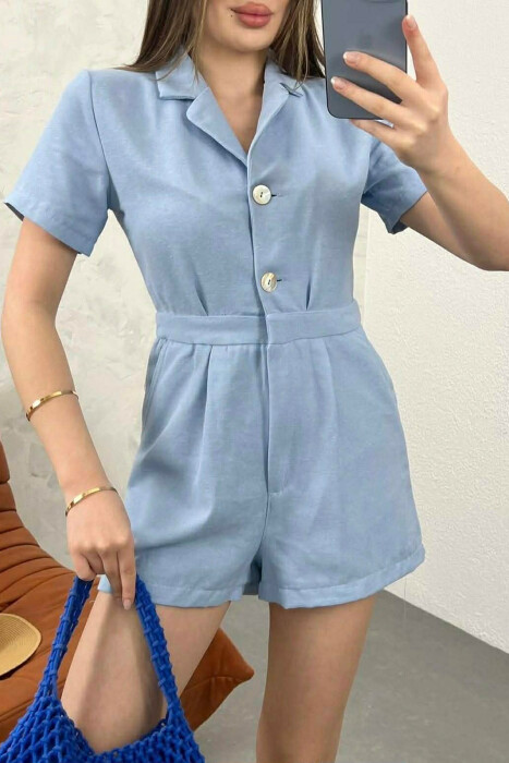 JUMPSUIT NJE NGJYRESH ME MENGE TE SHKURTRA PER FEMRA NE NGJYRE BLU TE ZBARDHUR - 2