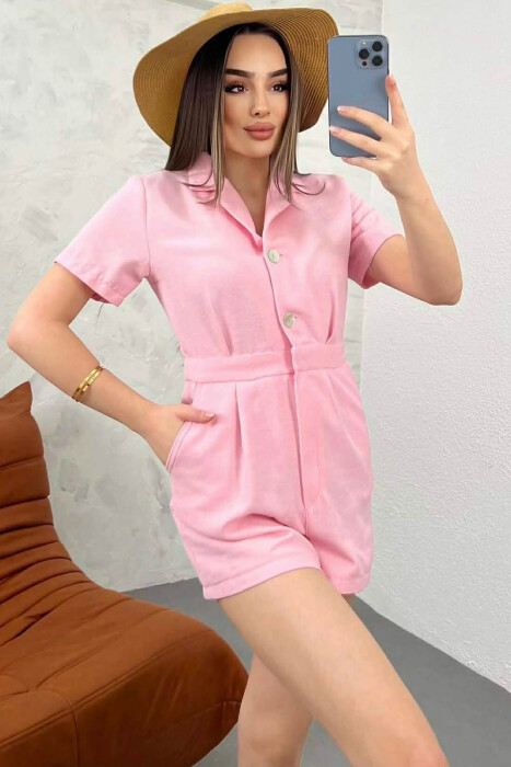 JUMPSUIT NJE NGJYRESH ME MENGE TE SHKURTRA PER FEMRA NE NGJYRE ROZE - 2