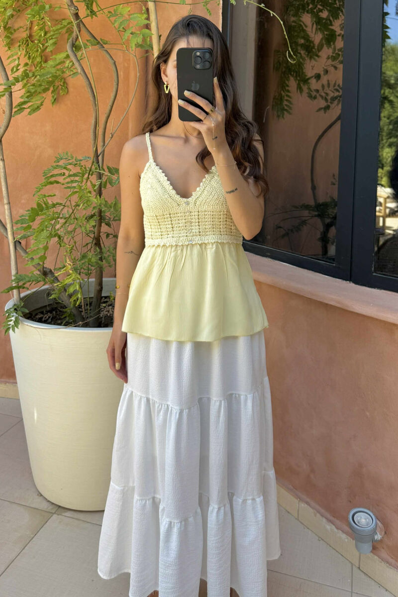 KANATIERE E THJESHTË ME DETAJIN E KOPSAVE PËR FEMRA NË NGJYRËN E VERDHË - 1