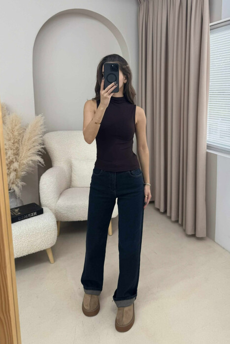 KANATIERE NJË NGJYRËSHE ME JAKË GOLF PËR FEMRA NË NGJYRË KAFE TË ERRËT - 5