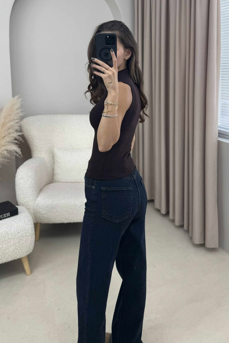 KANATIERE NJË NGJYRËSHE ME JAKË GOLF PËR FEMRA NË NGJYRË KAFE TË ERRËT - 6