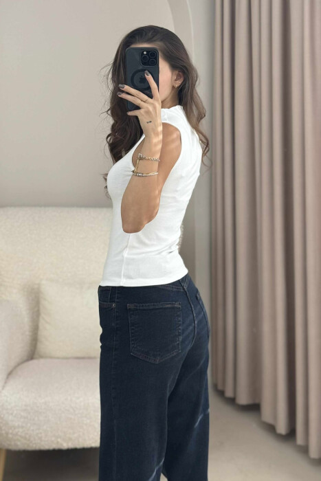 KANATIERE NJË NGJYRËSHE ME JAKË GOLF PËR FEMRA NË NGJYRË TË BARDHË - 7