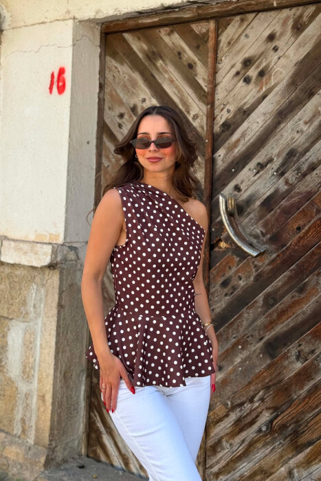 KANATJERE POLKA DOTS ME NJE SUP JASHTE PER FEMRA NE NGJYRE KAFE - 3