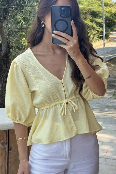 KËMISHË E THJESHTË NJË NGJYRËSHE PËR FEMRA NË NGJYRËN E VERDHË - 3