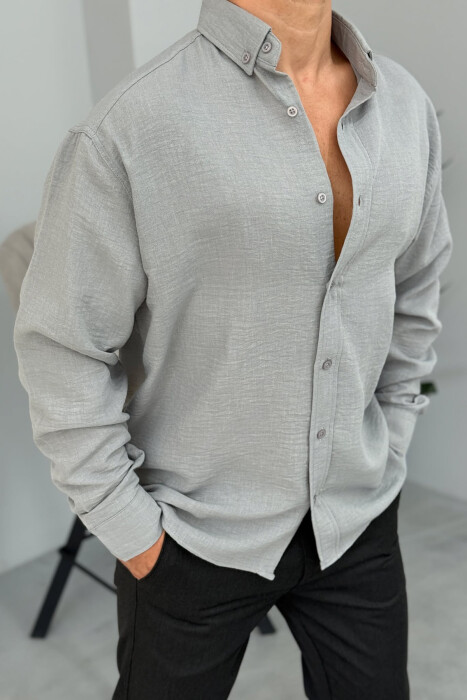 KËMISHË NJË NGJYRËSHE E THJESHTË PËR MESHKUJ NË NGJYRËN GRI - 4