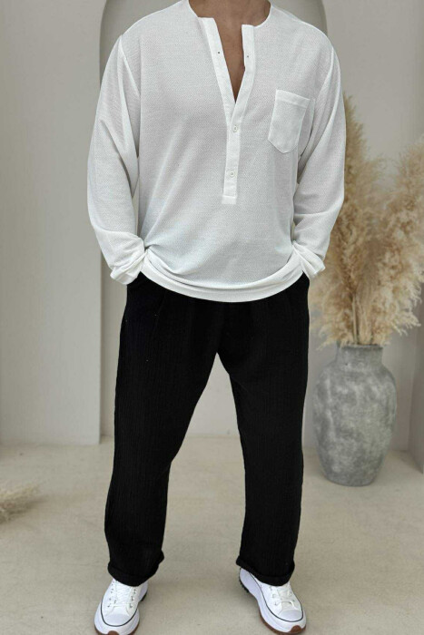 KËMISHË NJË NGJYRËSHE ME DETAJIN E XHEPIT PËR MESHKUJ NË NGJYRËN E BARDHË - 2