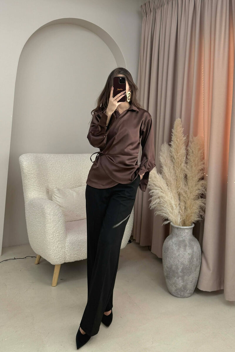 KËMISHË NJË NGJYRËSHE ME LIDHËSE PËR FEMRA NË NGJYRË KAFE - 2