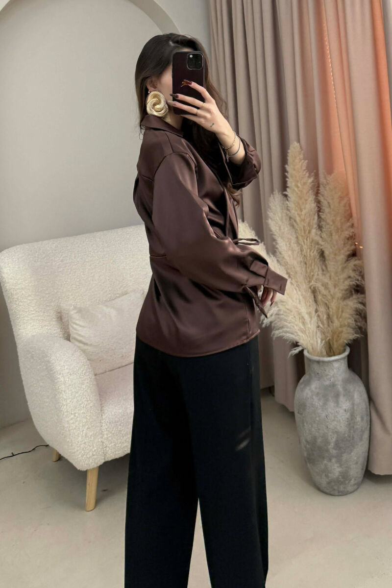 KËMISHË NJË NGJYRËSHE ME LIDHËSE PËR FEMRA NË NGJYRË KAFE - 4