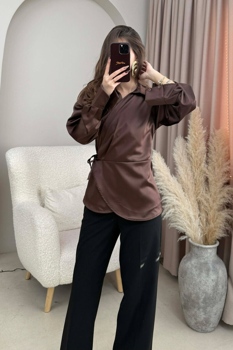 KËMISHË NJË NGJYRËSHE ME LIDHËSE PËR FEMRA NË NGJYRË KAFE - 3