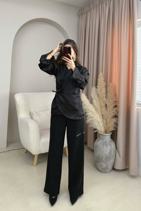 KËMISHË NJË NGJYRËSHE ME LIDHËSE PËR FEMRA NË NGJYRË TË ZEZË - 3