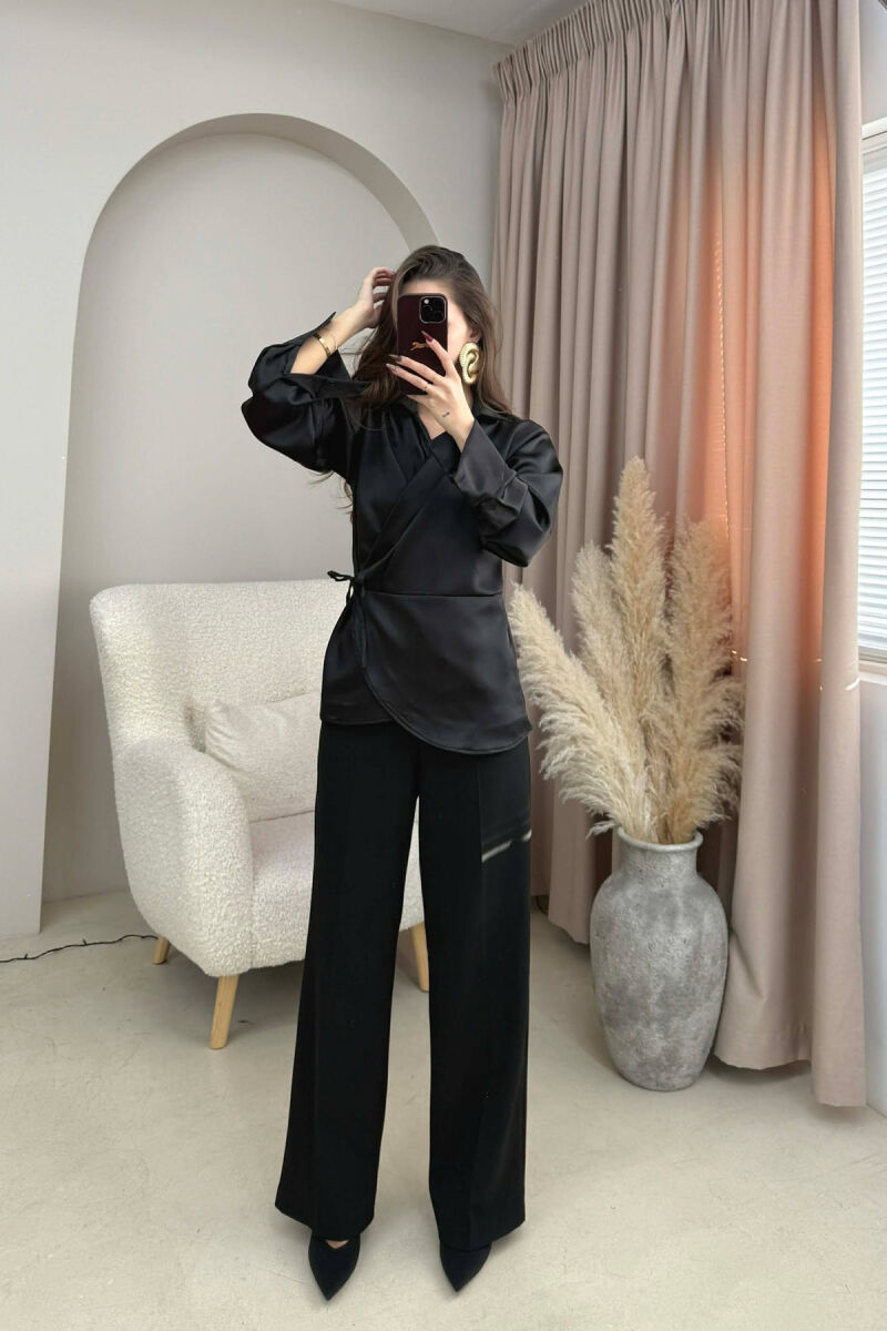 KËMISHË NJË NGJYRËSHE ME LIDHËSE PËR FEMRA NË NGJYRË TË ZEZË - 3