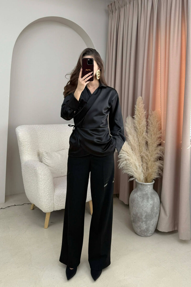 KËMISHË NJË NGJYRËSHE ME LIDHËSE PËR FEMRA NË NGJYRË TË ZEZË - 2