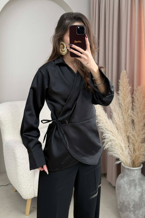 KËMISHË NJË NGJYRËSHE ME LIDHËSE PËR FEMRA NË NGJYRË TË ZEZË - 5