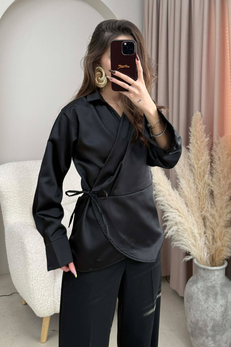 KËMISHË NJË NGJYRËSHE ME LIDHËSE PËR FEMRA NË NGJYRË TË ZEZË - 5