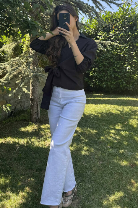 KËMISHE NJË NGJYRËSHE ME LIDHSE PËR FEMRA NË NGJYRËN E ZEZË - 8