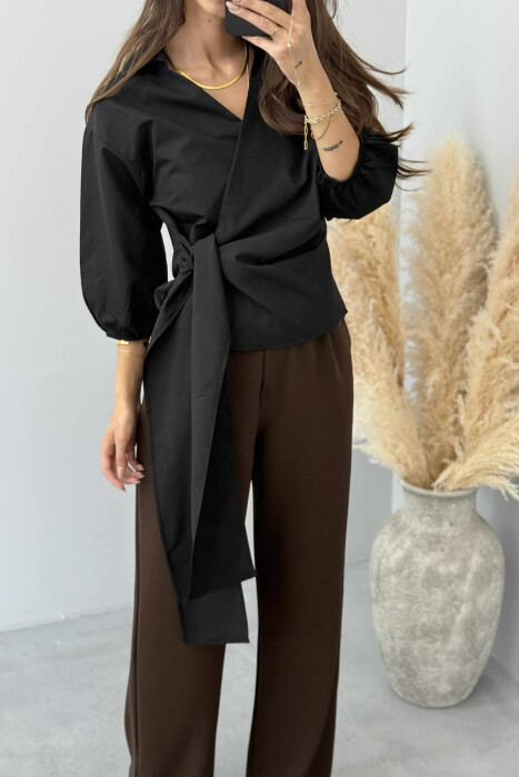 KËMISHE NJË NGJYRËSHE ME LIDHSE PËR FEMRA NË NGJYRËN E ZEZË - 3