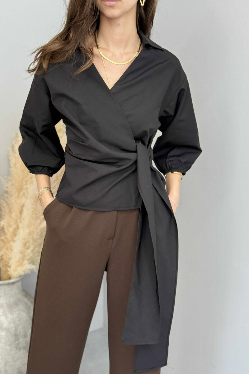 KËMISHE NJË NGJYRËSHE ME LIDHSE PËR FEMRA NË NGJYRËN E ZEZË - 5