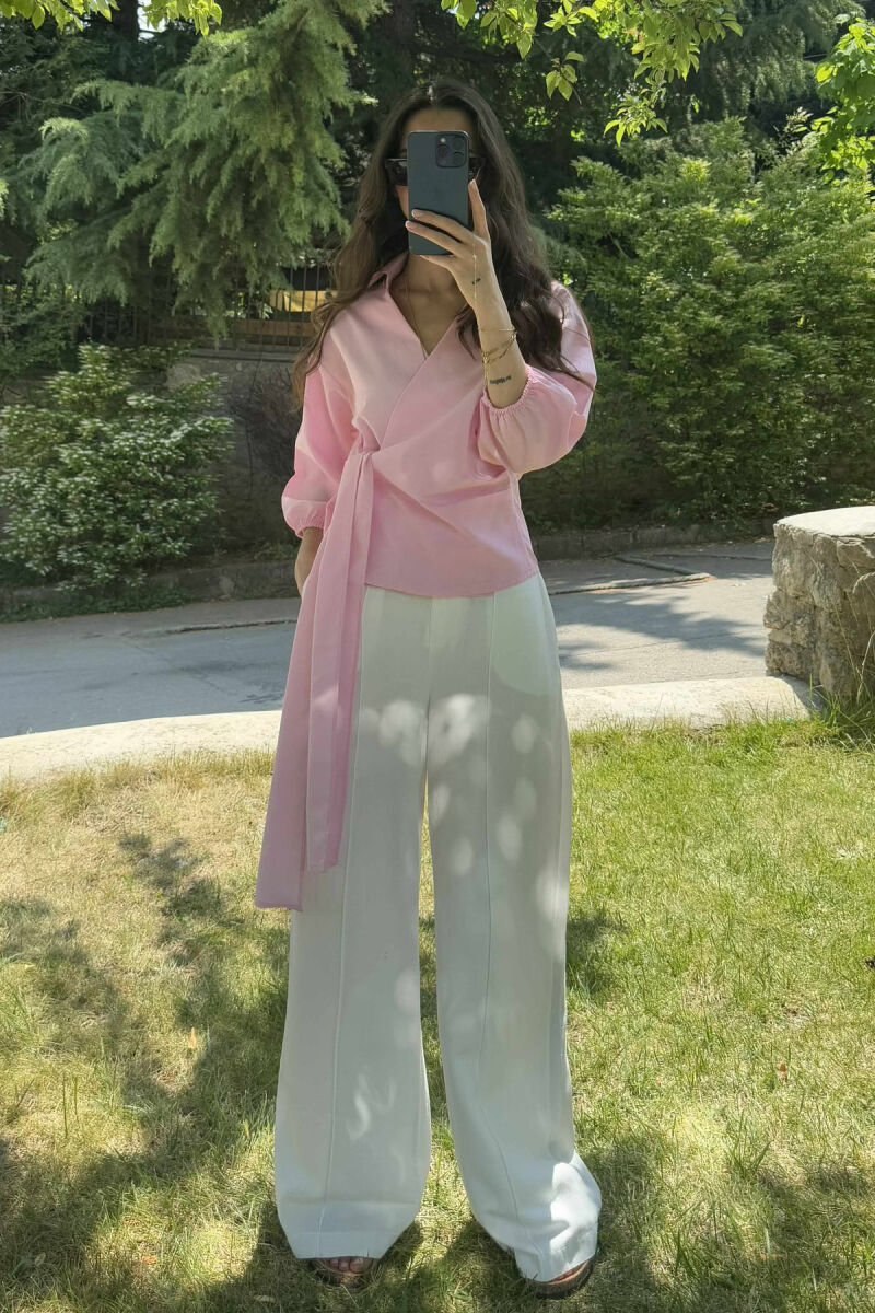 KËMISHE NJË NGJYRËSHE ME LIDHSE PËR FEMRA NË NGJYRËN ROZË - 6