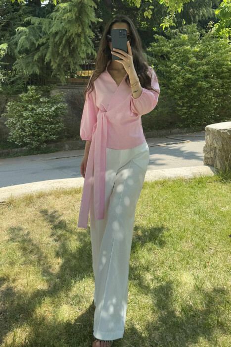 KËMISHE NJË NGJYRËSHE ME LIDHSE PËR FEMRA NË NGJYRËN ROZË - 7