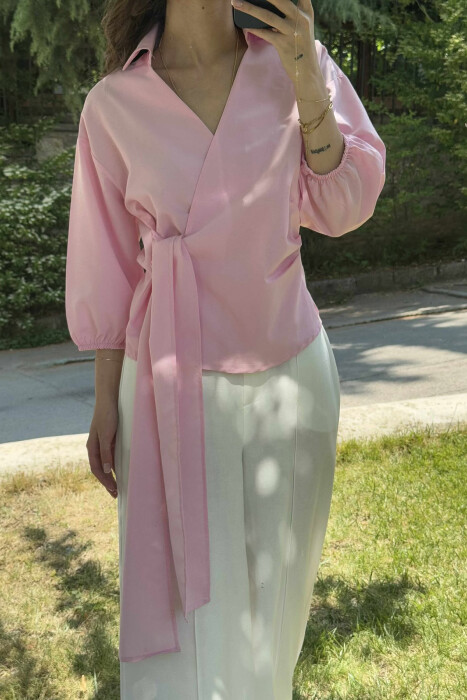 KËMISHE NJË NGJYRËSHE ME LIDHSE PËR FEMRA NË NGJYRËN ROZË - 8