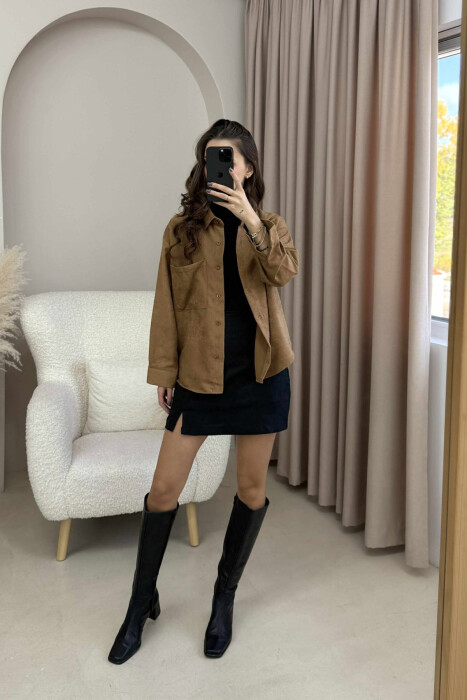 KËMISHË NJË NGJYRËSHE ME NJË XHEP PËE FEMRA NË NGJYRË KAFE - 5