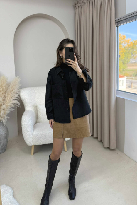 KËMISHË NJË NGJYRËSHE ME NJË XHEP PËE FEMRA NË NGJYRË TË ZEZË - 7