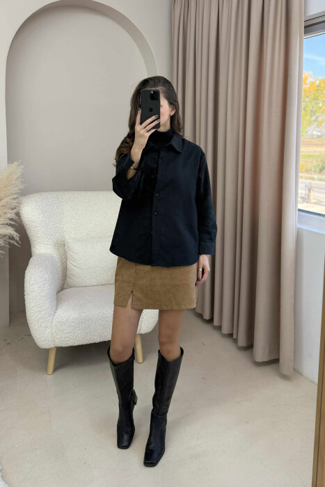 KËMISHË NJË NGJYRËSHE ME NJË XHEP PËE FEMRA NË NGJYRË TË ZEZË - 8