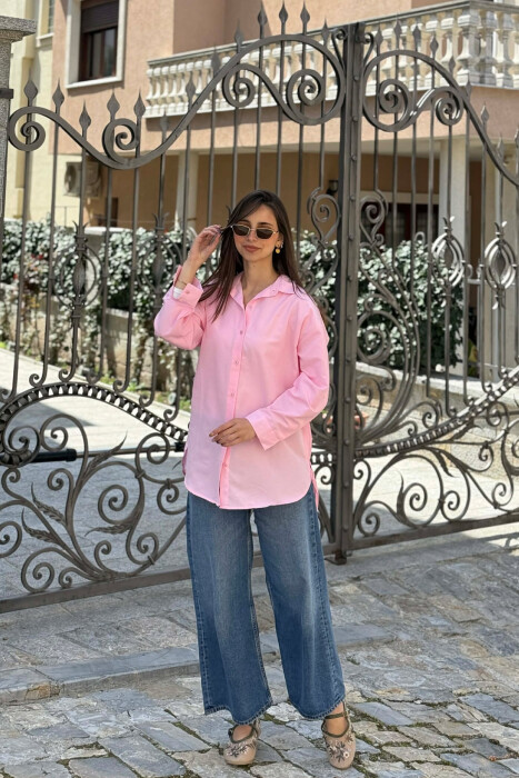 KËMISHË NJË NGJYRËSHE E THJESHTË PËR FEMRA NË NGJYRËN BABY PINK - 3