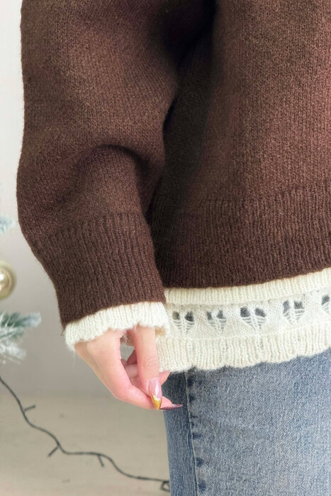 KNIT DETAIL SIMPLE WOMEN SWEATER BROWN/KAFE - 3