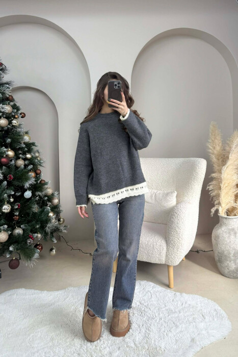 KNIT DETAIL SIMPLE WOMEN SWEATER GREY/GRI 