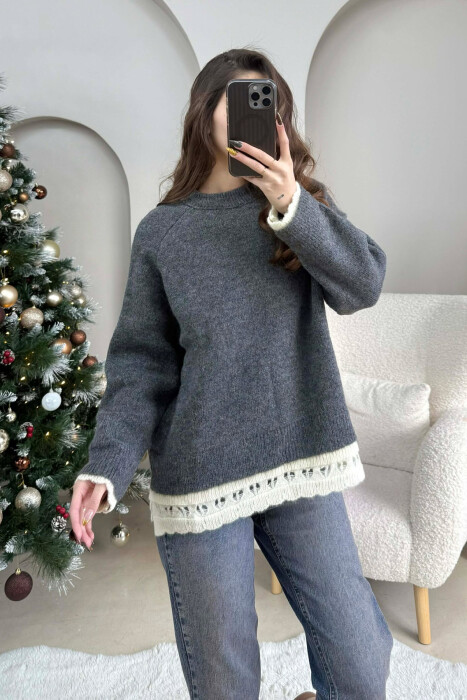 KNIT DETAIL SIMPLE WOMEN SWEATER GREY/GRI - 3
