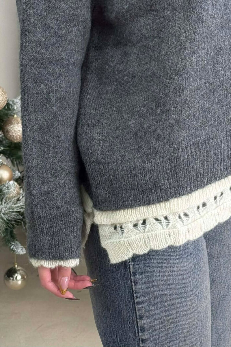 KNIT DETAIL SIMPLE WOMEN SWEATER GREY/GRI - 4