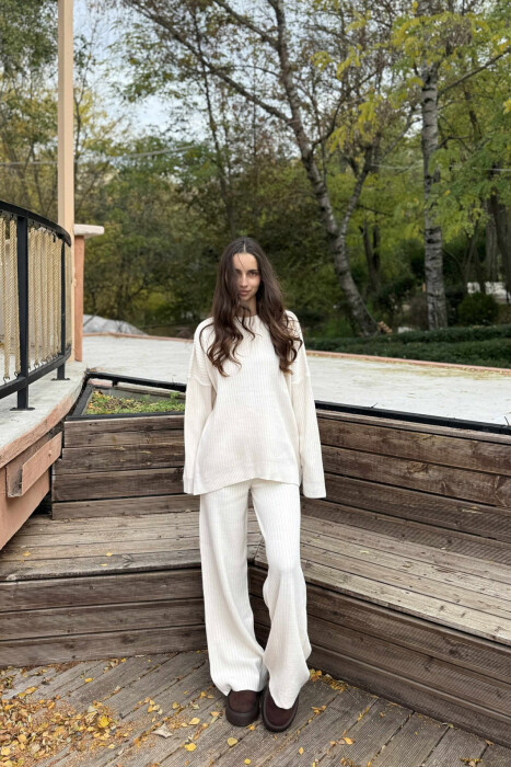 KNIT SET SIMPLE WOMAN CREAM/KREM - KLAUDIO FASHION