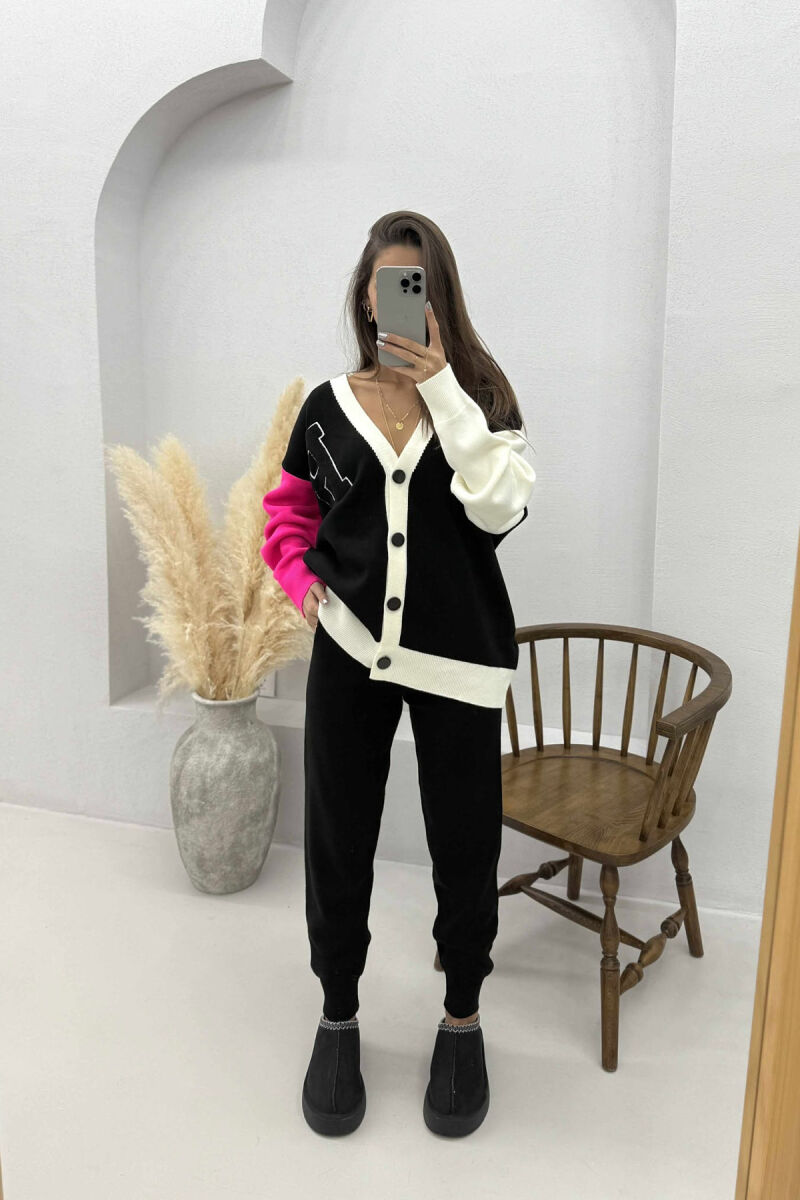 B LETTER CARDIGAN+TROUSERS KNIT WOMEN SET BLACK/ E ZEZE - 2