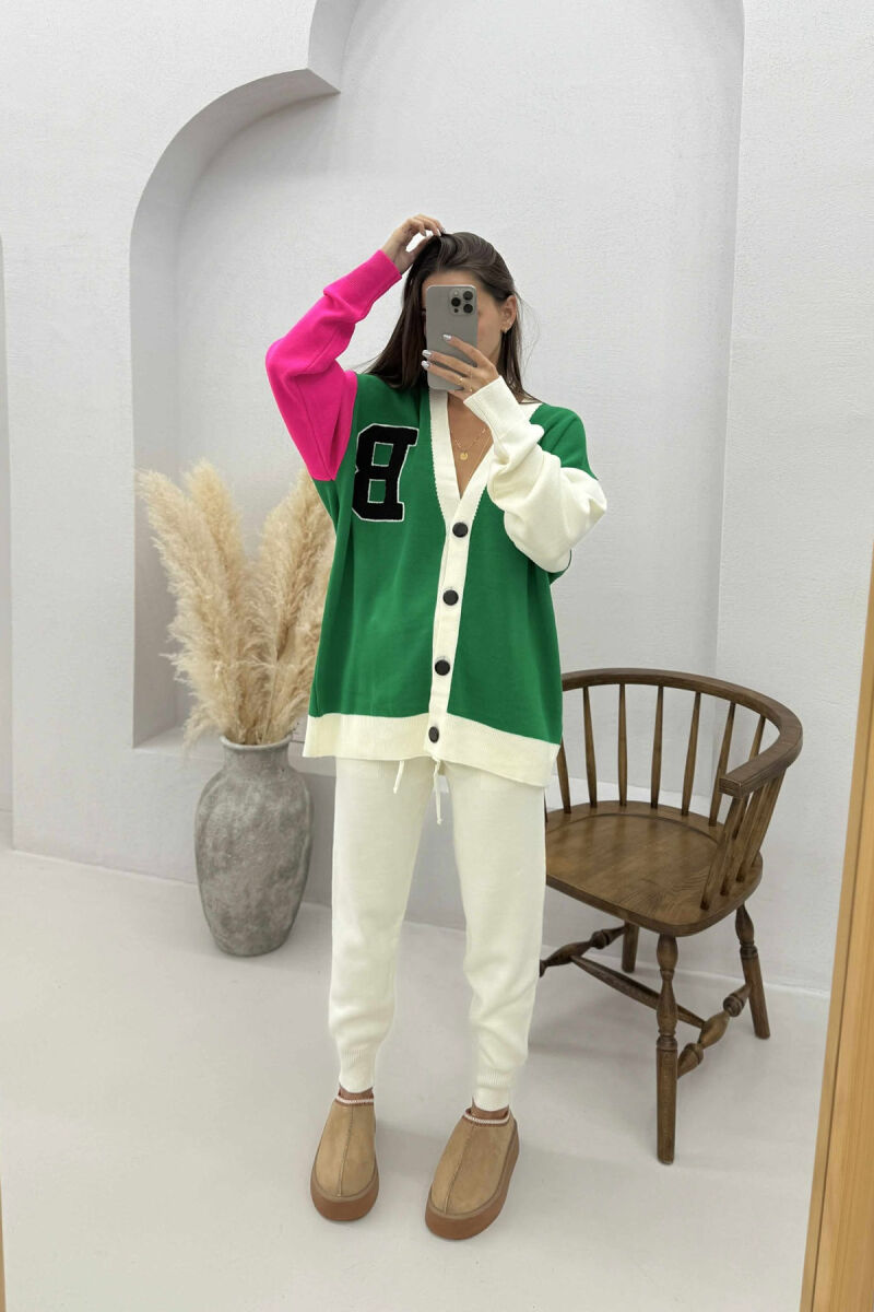 B LETTER CARDIGAN+TROUSERS KNIT WOMEN SET GREEN/JESHILE - 3