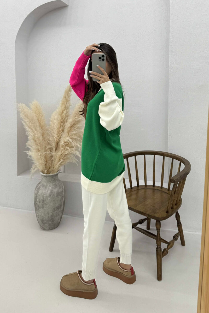 B LETTER CARDIGAN+TROUSERS KNIT WOMEN SET GREEN/JESHILE - 4